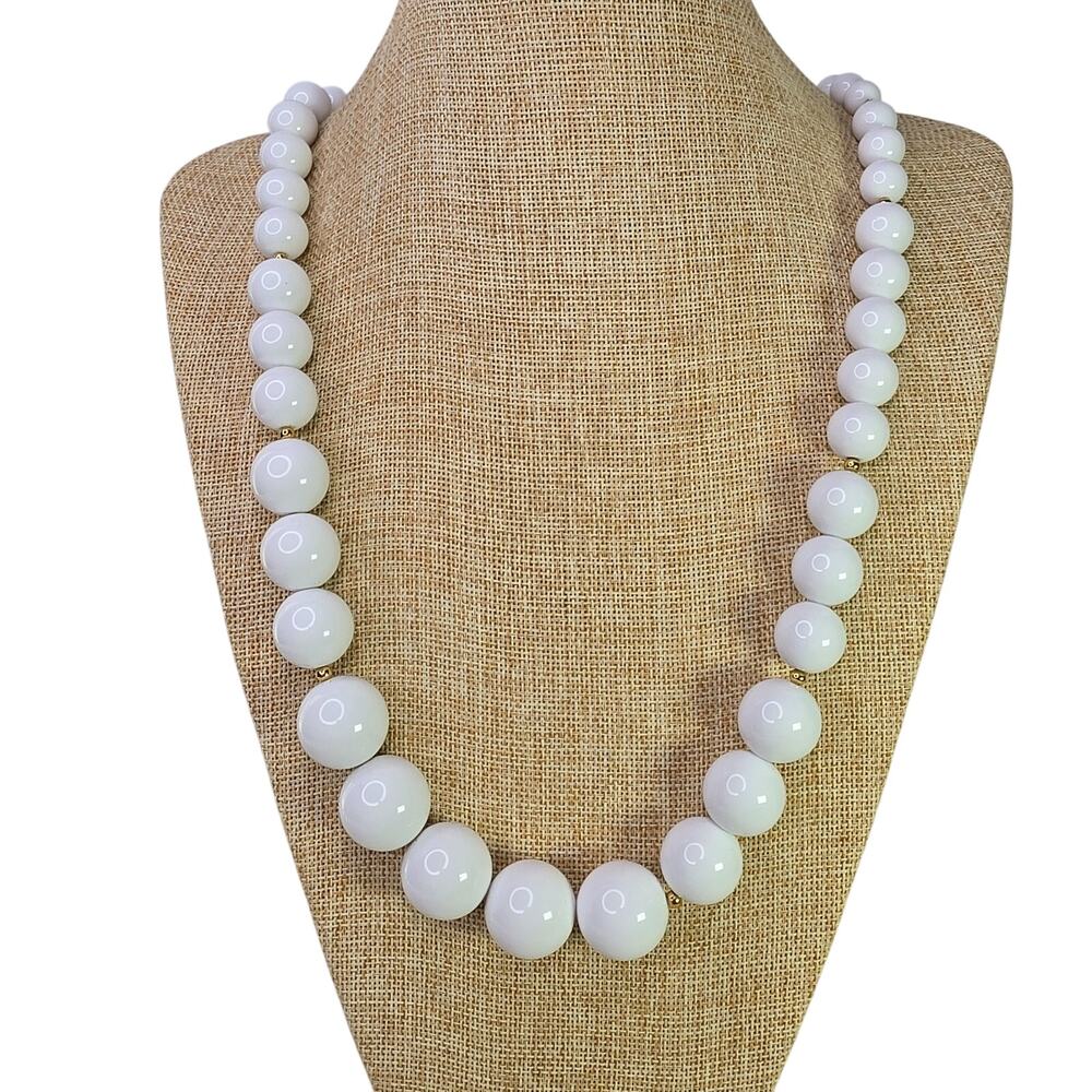 Vintage Monet Necklace White Bead w/ Gold Tone Spacers Graduated 29 Inch